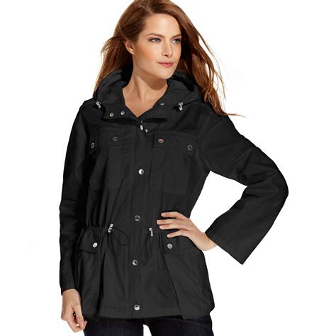 michael kors black rain jacket|michael kors hooded anorak jacket.